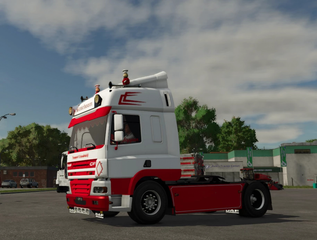 Farming Simulator 25 mod showcasing a DAF CF truck with red and white custom design, ideal for Farming Simulator 25 mods.