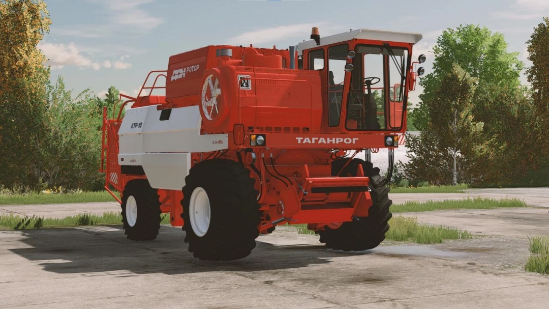 FS22 mod - Red Taganrog KTR-10 cotton harvester with large tires, cab, and farming equipment, from Farming Simulator 22 mods.