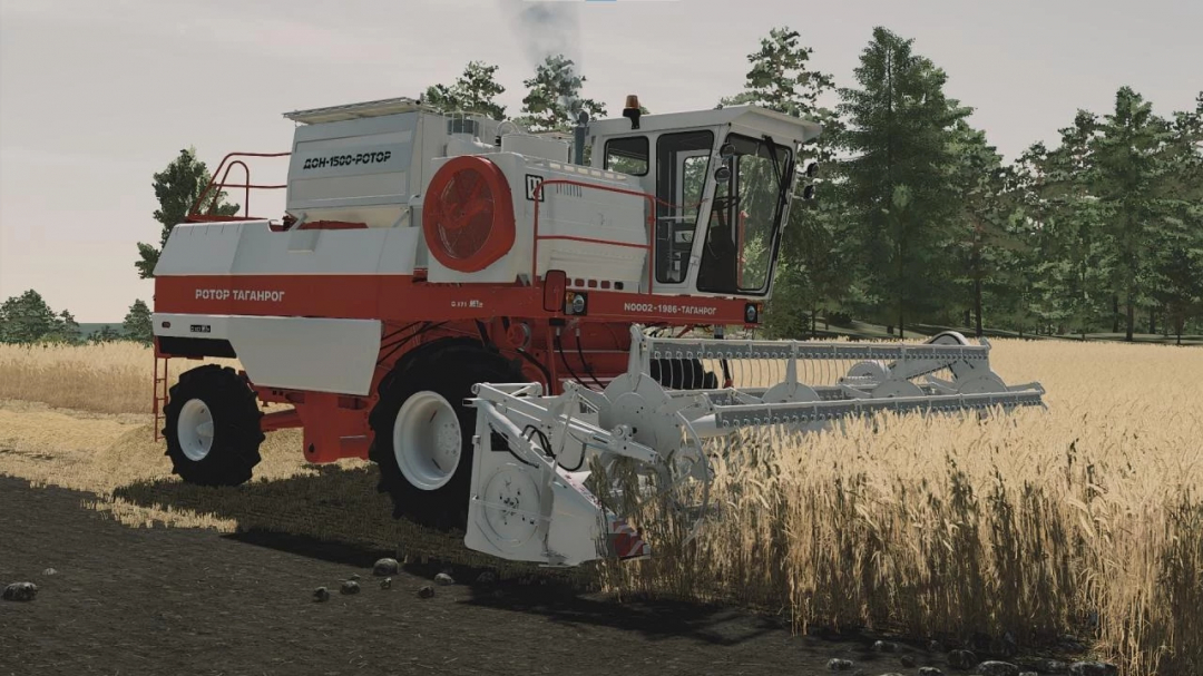 Farming Simulator 22 mod featuring a Tarangor wheat harvester with Don Rotor KTR-10 attachment in a wheat field.