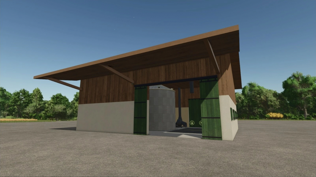 Farming Simulator 25 mods: Modern farm building with wood and design details, part of the German Farmbuildings Pack v1.0.0.0.