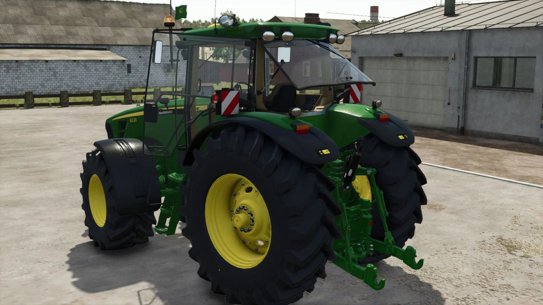 John Deere 8030 Series tractor in Farming Simulator 25 showing detailed design and large tires, part of FS25 mods.