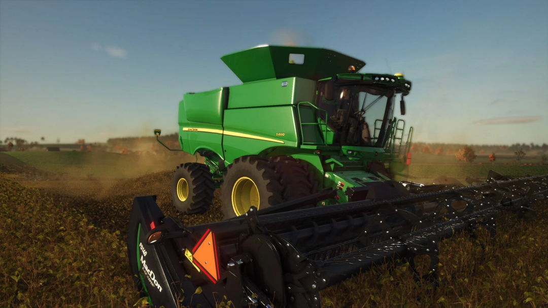 Farming Simulator 25 mod: John Deere S600 Series v1.0.0.0, green harvesters working in the field on a sunny day.