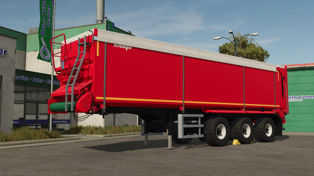 Farming Simulator 25 mod: Krampe SB II 30/1070 trailer in red, displayed in an urban environment, part of FS25 mods collection.