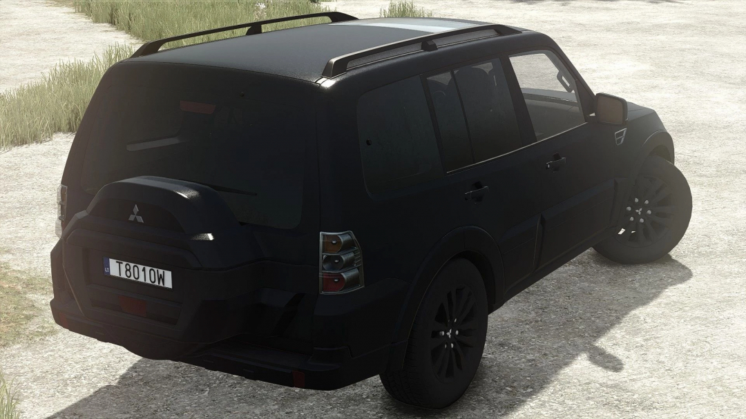 Black Mitsubishi Pajero SUV mod from Farming Simulator 25, detailed exterior view, part of FS25 mods collection.