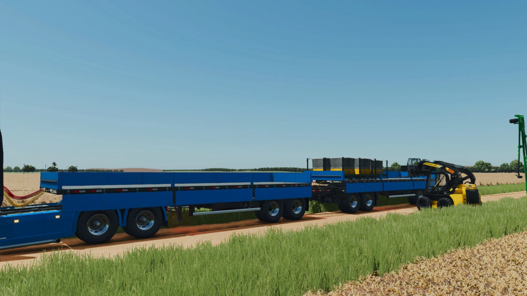 Farming Simulator 25 mod featuring the Randon Rodotrem Bulk Carrier v1.0.0.0 on a farm landscape with machinery, ideal for FS25 mods.