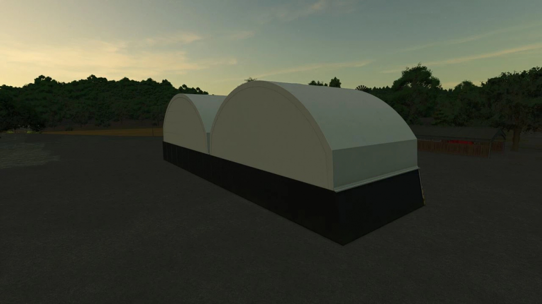 Farming Simulator 25 mod - Rudolf Hörmann rounded shed v1.0.0.0, a large curved storage shelter for farming equipment.