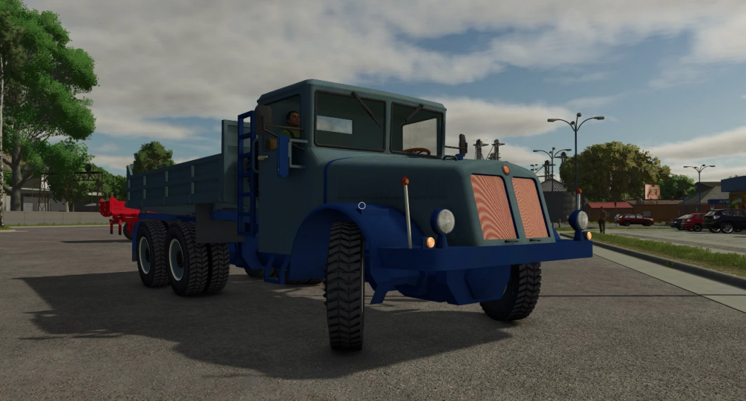 FS25 mod TATRA T111 blue truck from Farming Simulator 25, in an outdoor parking lot.