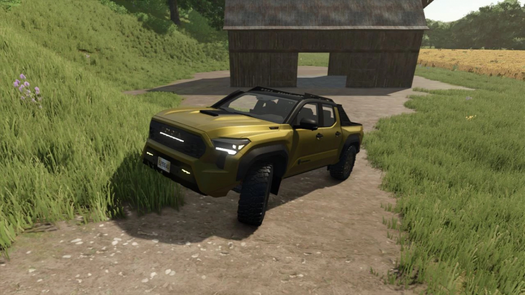 Farming Simulator 25 mods: Toyota Tacoma TRD PRO v1.0.0.0 pickup truck on a farm trail.