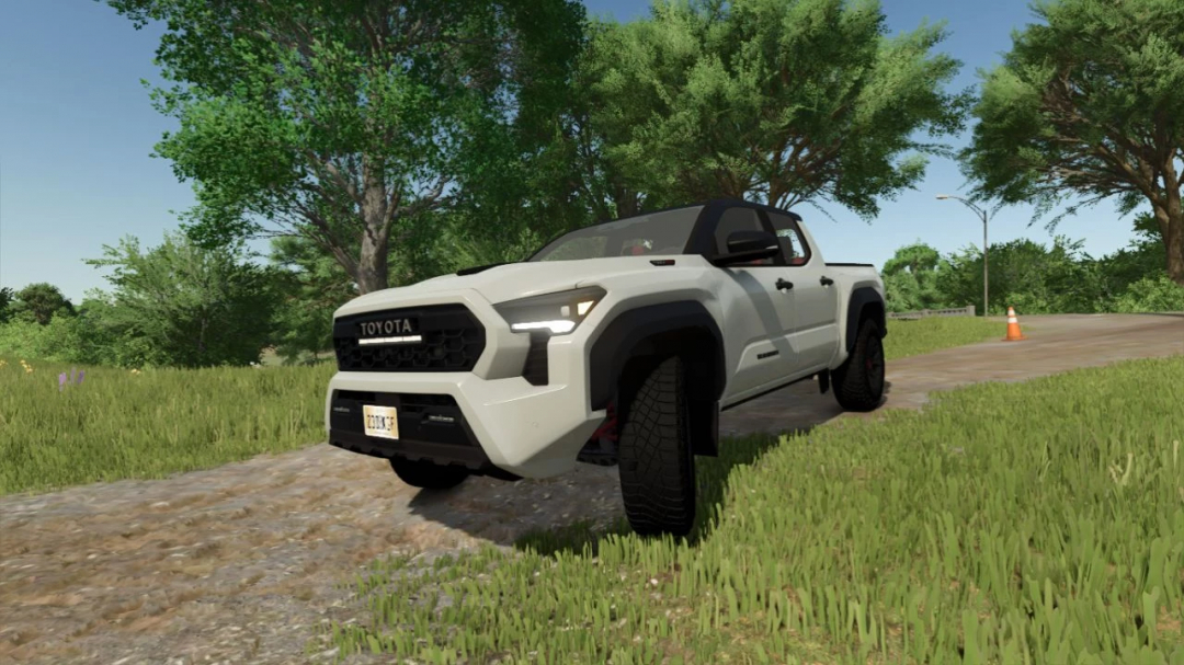 Farming Simulator 25 mod: Toyota Tacoma TRD PRO v1.0.0.0 in a natural outdoor environment with trees and grass.