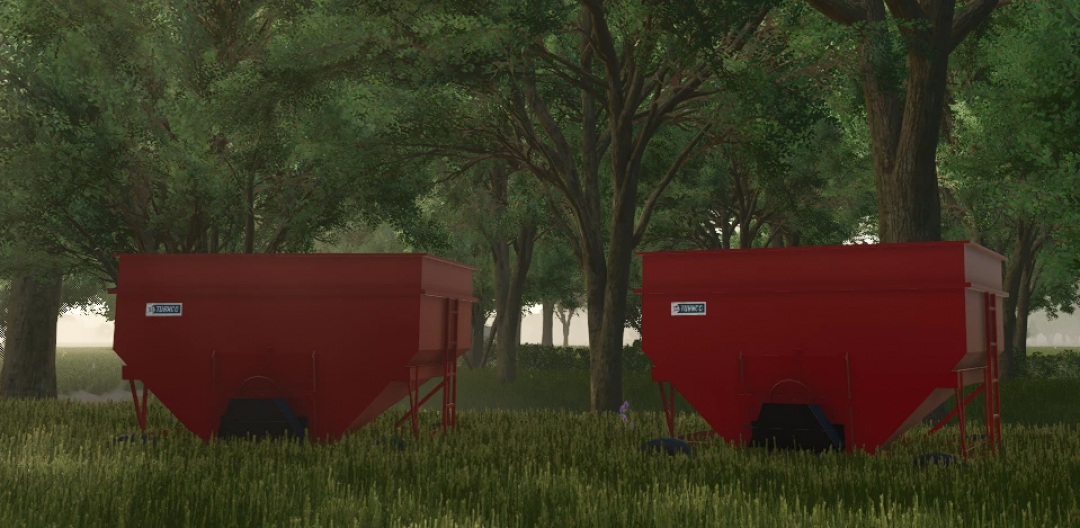 Farming Simulator 25 mods: Turnco Gravity Wagons v1.0.0.0 in a forest clearing.