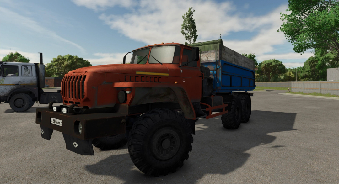 Farming Simulator 25 mod: Ural 4320 truck with trailer, rugged off-road vehicle for transporting goods in FS25.