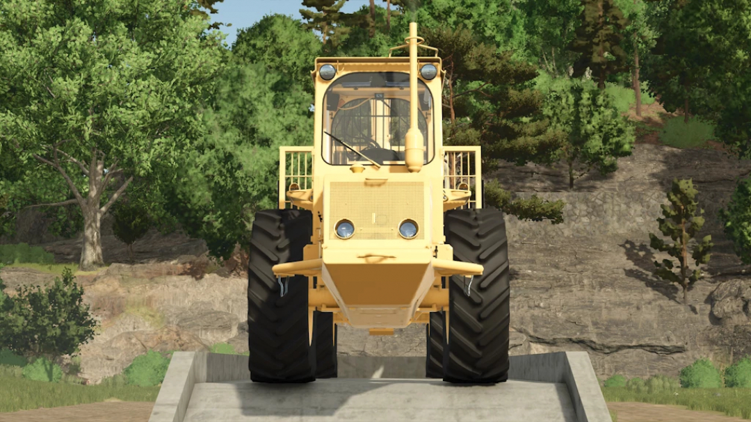Farming Simulator 25 mod featuring the Volvo SM 462 Rust Edition with detailed agricultural equipment in a forest setting.