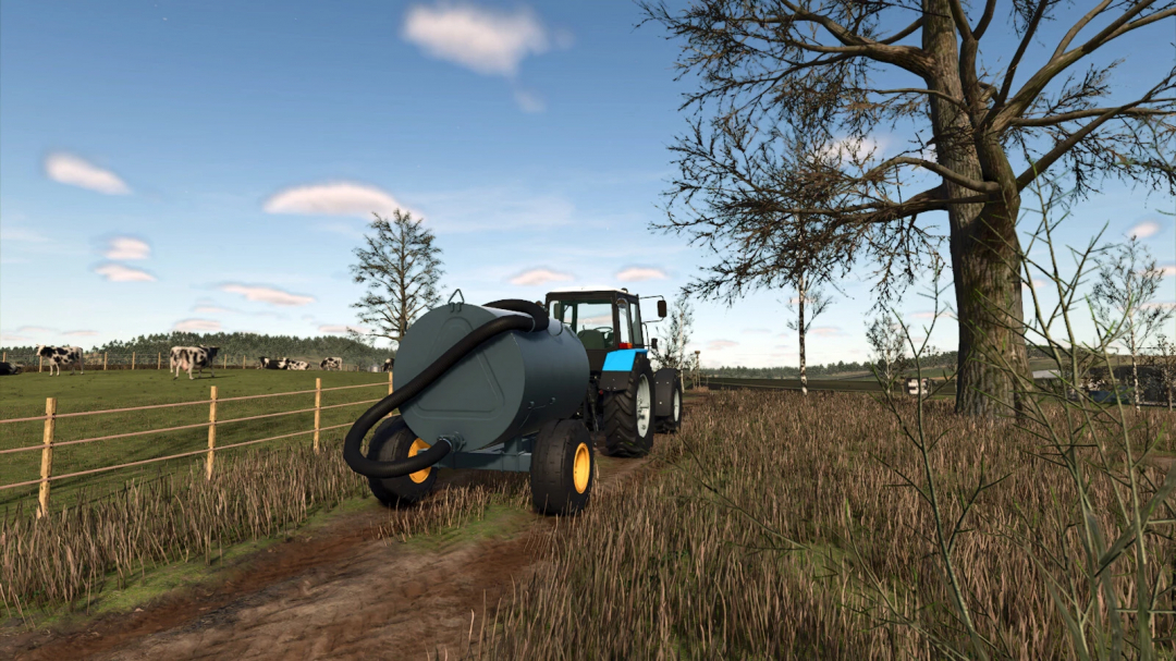 Farming Simulator 25 mod - tractor with water tank attachment in a farm field, part of the ZJV-F-3.0 v1.0.0.1 mod pack, ideal for FS25 mods.