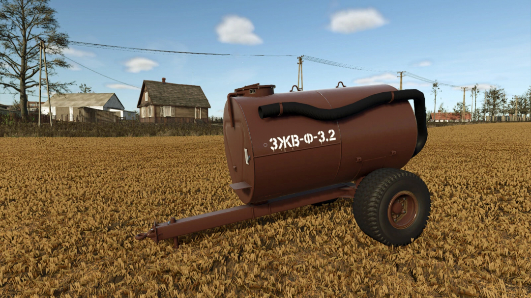 Farming Simulator 25 mod: ZJV-F-3.2 water tank on wheels for agricultural use, shown in a rural field setting.