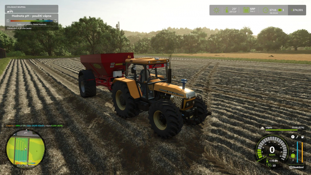 Farming Simulator 25 mod: Zetor ZTS 16245 Turbo tractor with fertilizer spreader on a farm field.