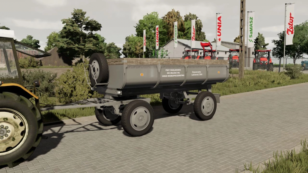 FS22 mod: Zremb PW-04 V1.0.0.0 attached to tractor, realistic farm trailer for Farming Simulator 22.