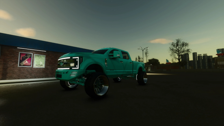 fs25-mods, Modified high-riding truck in Farming Simulator 25 with custom wheels, part of FS25 mods, titled 2019 Ford King Ranch v1.0.0.0.