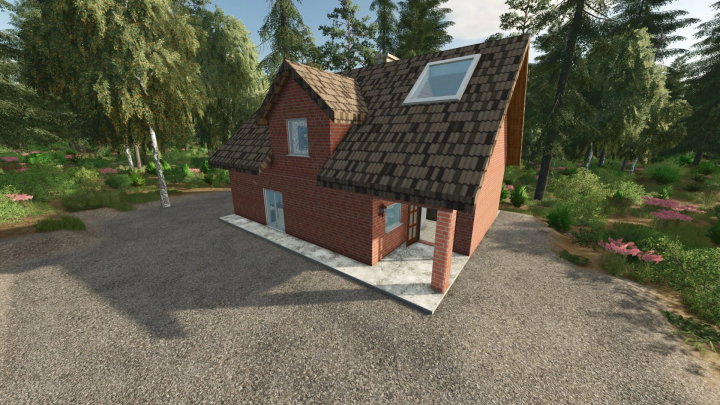 fs25-mods,  Farming Simulator 25 mod: Brick house v1.0.0.0 with detailed brick exterior and modern roof, perfect for Farming Simulator 25 mods.