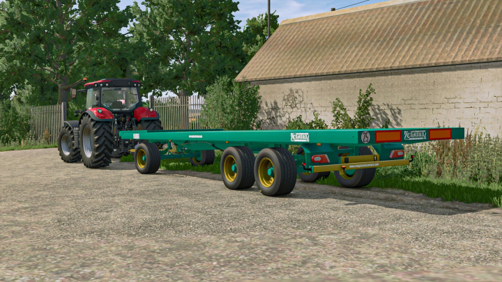 fs25-mods, Farming Simulator 25 mod showing a tractor attached to a Camara Platforms Pack v1.0.0.0 in a rural environment, used for farming tasks.