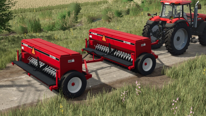 fs25-mods, Farming Simulator 25 mod displaying the Case 5100 seed drill attached to a tractor, optimized for Farming Simulator 25 gameplay.