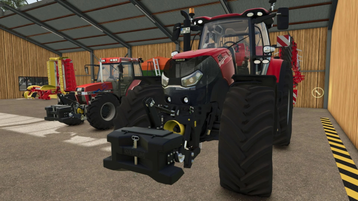 fs25-mods,  Farming Simulator 25 mods: Case IH Optum AFS v1.4.4.0 tractor inside a barn with other farming equipment.