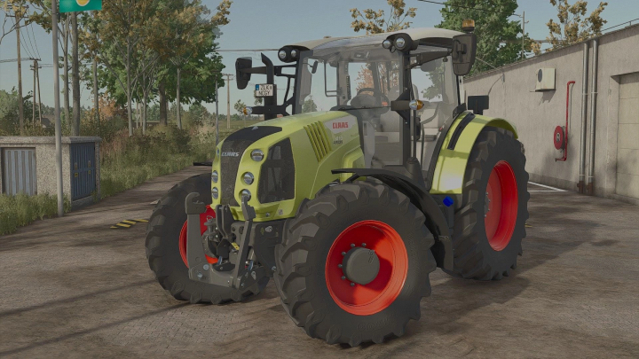 fs25-mods,  Claas Arion 410 tractor with RealSounds mod from Farming Simulator 25, parked outdoors on a farmyard.