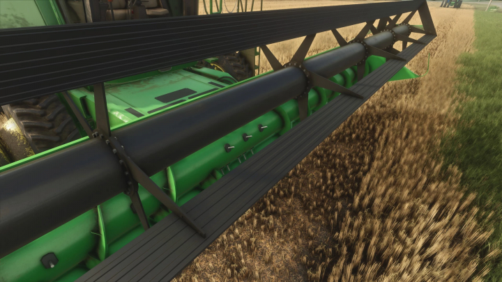 fs25-mods,  Farming Simulator 25 mod: Close-up of a green John Deere 930 with a black grain tank and a black top platform.