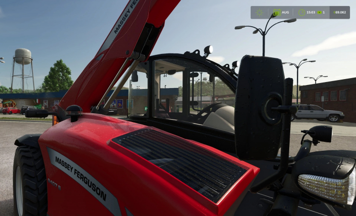 fs25-mods, Close-up of a Massey Ferguson 9407 S tractor mod in Farming Simulator 25, showing the front, side, and detailed features of the mod.