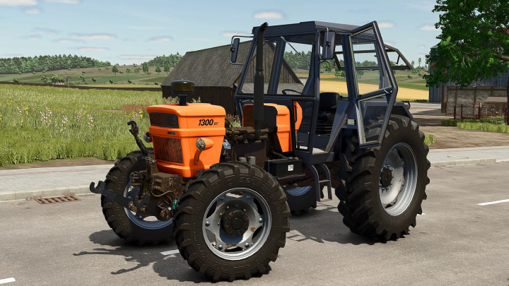 fs25-mods,  Farming Simulator 25 mod: Fiat 1300DT tractor in an outdoor farm setting, with a rural background, available in FS25 mods.