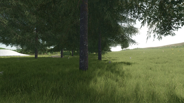 fs25-mods,  Farming Simulator 25 mod showcasing a foggy landscape with trees and grassy fields, demonstrating the Fog Control v1.1.1.0 mod in FS25.