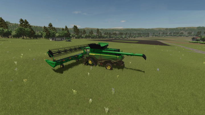 fs25-mods, Farming Simulator 25 mod featuring the John Deere X9 HD50F combine harvester in a lush field.