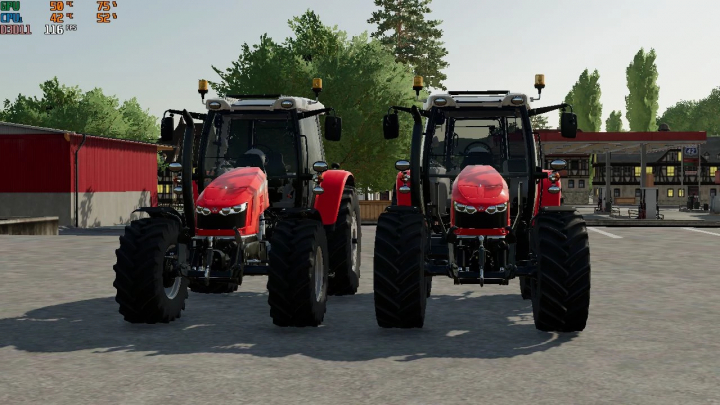 fs22-mods, Two Massey Ferguson 5600 Series tractors from FS22 mods, parked on a farmyard in Farming Simulator 22.