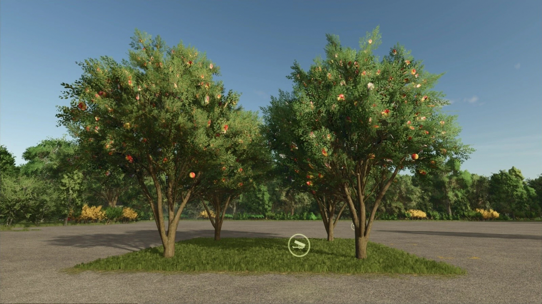 Apple trees with ripe fruit in Farming Simulator 25, showcasing the Apple Tree mod v1.0.0.0 for realistic orchard gameplay.