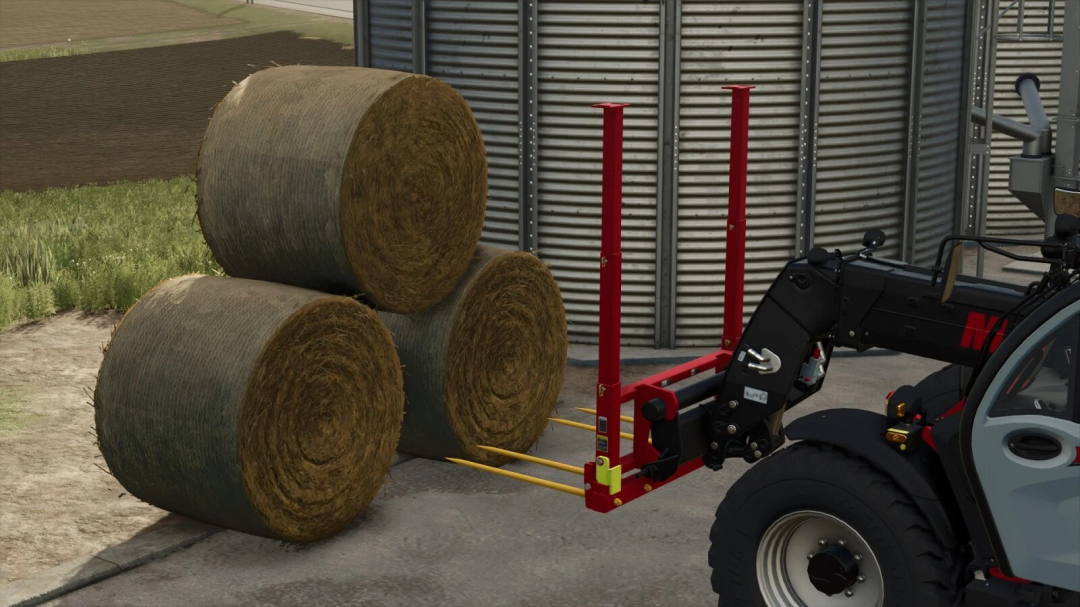 Farming Simulator 25 mod: tractor with bale spike tool loading hay bales, Bale Spike v1.0.0.0, for FS25 mods.