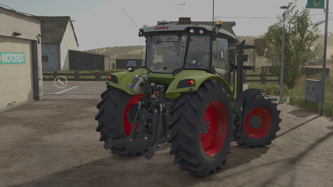 Farming Simulator 25 mod: Claas Arion 4 tractor with realistic sound mods, parked outside on a farmyard.