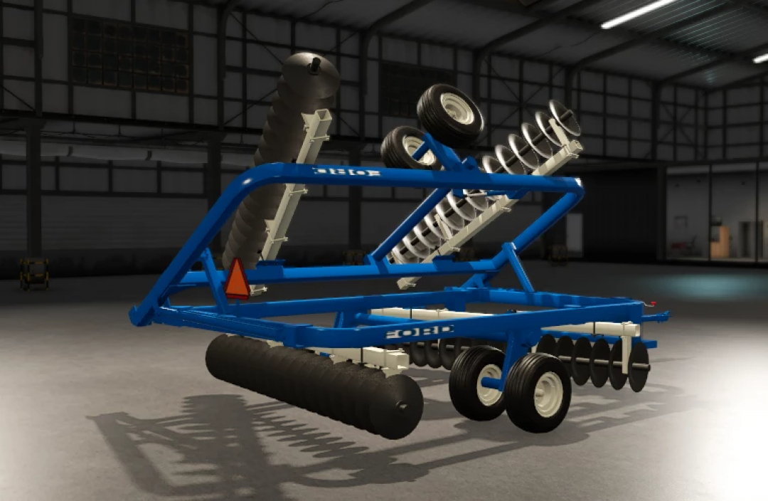 Farming Simulator 25 mod: FS25 Ford Disc v1.0.0.0, front-mounted farming equipment with discs and rollers, designed for soil cultivation.