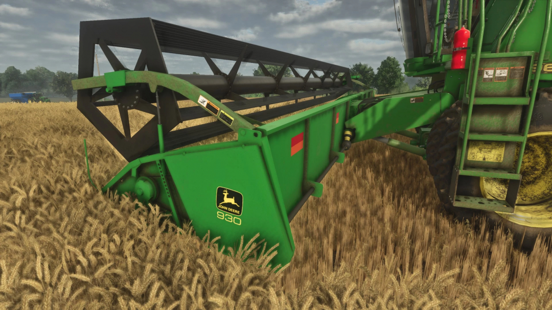Farming Simulator 25 mod: John Deere 930 combine harvester in a wheat field, detailed green and black farming equipment.