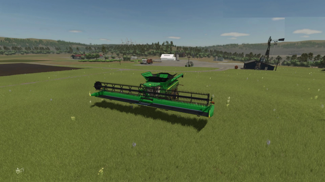 Farming Simulator 25 mod featuring the John Deere X9 HD50F combine harvester on a green field.