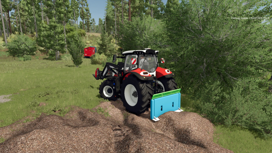 Farming Simulator 25 mod: Logging Blades v1.0.0.0 attached to a tractor for forestry tasks.