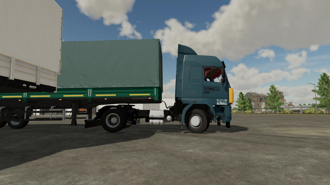 Farming Simulator 22 mod: MAZ 5440 truck in a parking lot, showcasing detailed textures and design.