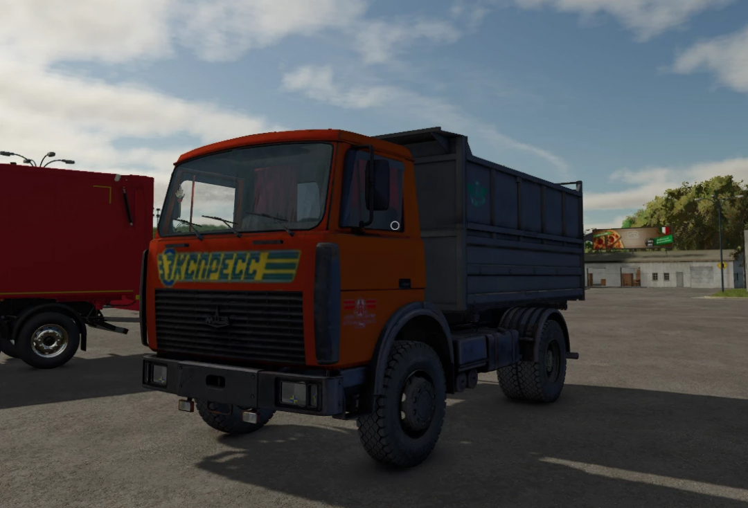 Farming Simulator 25 mod featuring the MAZ 5551 truck with a black cargo bed, part of FS25 mods collection.