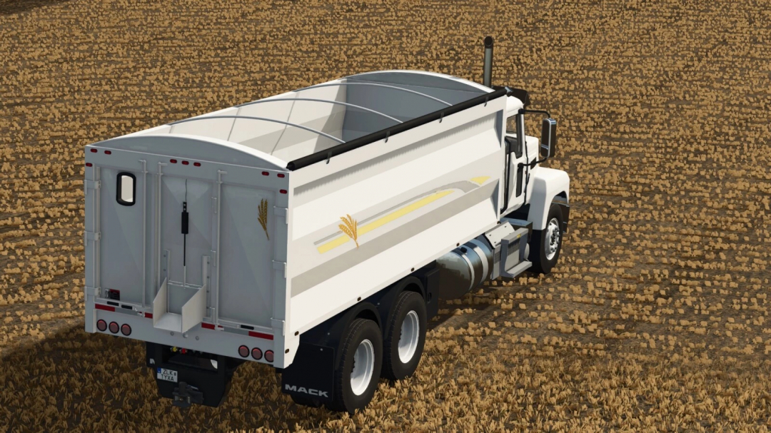 Farming Simulator 25 mod: Mack Pinnacle 64R water tanker truck in a field, detailed with wheat graphics, used in FS25 mods.