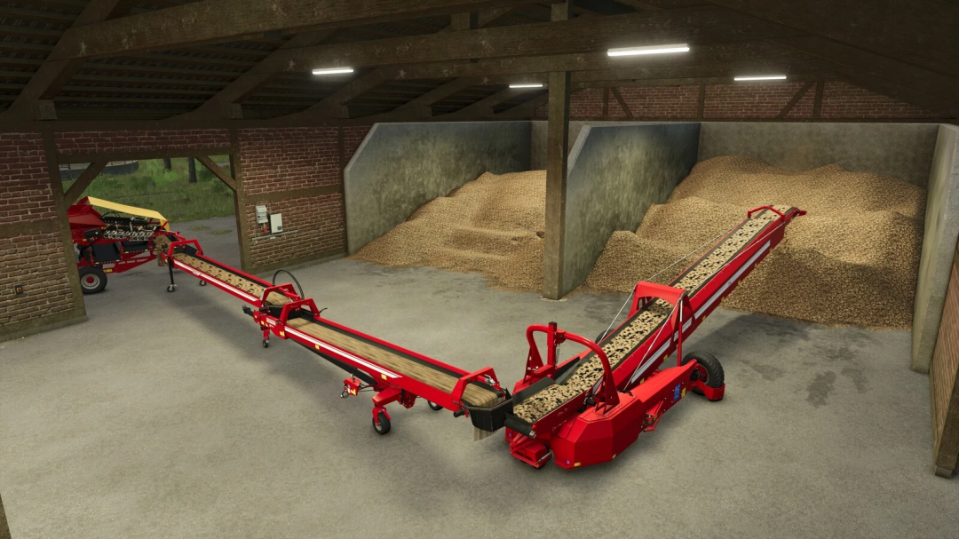 Farming Simulator 25 mod: Potatohall v1.0.0.0 featuring potato conveyor systems for FS25 farming activities.