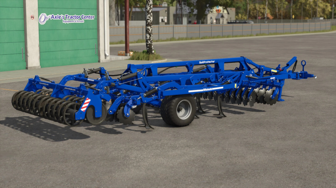 Farming Simulator 25 mod image of the Rolmako SoilProtector v1.0.0.0 agricultural equipment in a parking lot.
