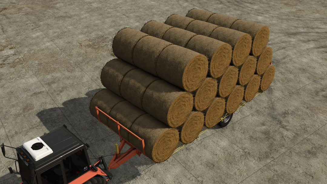 Farming Simulator 25 mods: Tractor hauling a trailer filled with hay bales for Farming Simulator 25 game.