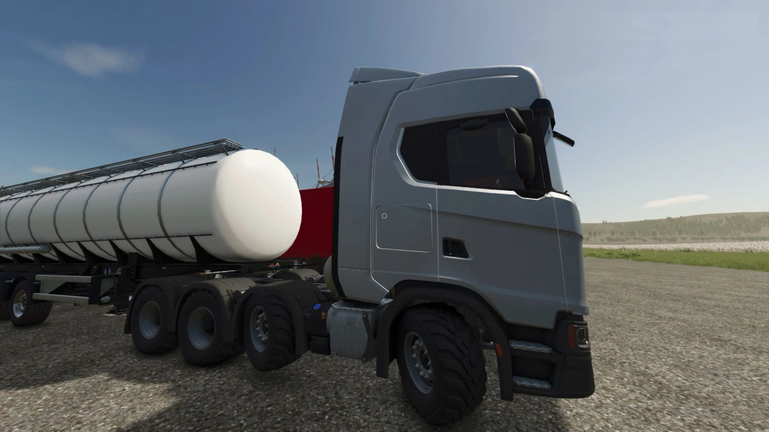 Farming Simulator 25 mod featuring a Scania 8x8 truck with a tanker trailer, part of FS25 mods collection.