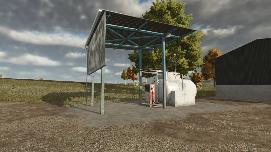 Farming Simulator 25 mod: small diesel tank with a shelter, used for refueling vehicles on the farm.