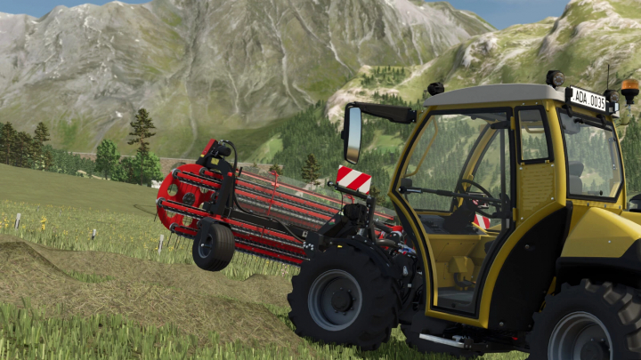 fs25-mods,  In Farming Simulator 25, a tractor with the BBU Clementer 300 F Eco mod is working on a farm with mountains in the background.