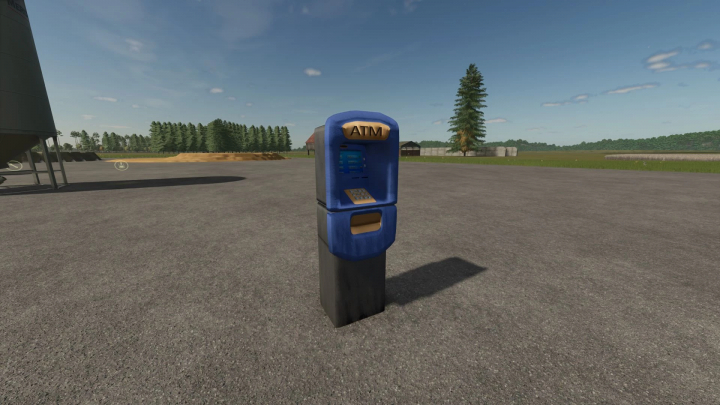 fs25-mods,  Farming Simulator 25 mod: Digital ATM for in-game bank transactions, placed on a parking lot.