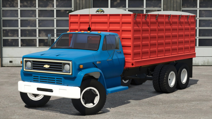 fs25-mods, Blue Chevrolet C70 grain truck mod with a red cargo bed in Farming Simulator 25.